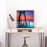 Full Diamond Painting kit - The reflection of the sunset by the sea in the glass bottle
