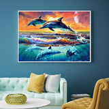 Full Diamond Painting kit - Dolphins jumping and swimming
