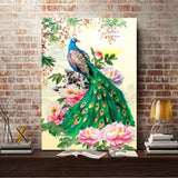 Full Diamond Painting kit - Peacock and flower