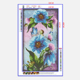 Full Diamond Painting kit - Blue flowers and green leaves