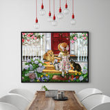 Full Diamond Painting kit - Little girl watering flowers