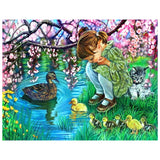 Full Diamond Painting kit - A girl and little animals