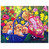 Full Diamond Painting kit - Little girl and free puppies