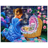 Full Diamond Painting kit - Little girl in charge of cats