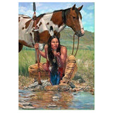 Full Diamond Painting kit - American Indian and a horse