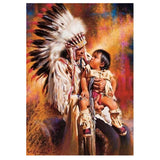 Full Diamond Painting kit - American Indian holding a child