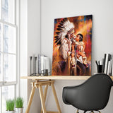 Full Diamond Painting kit - American Indian holding a child