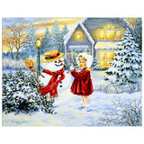 Full Diamond Painting kit - Little girl and christmas snowman