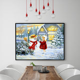 Full Diamond Painting kit - Little girl and christmas snowman