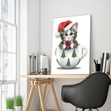 Full Diamond Painting kit - Christmas kitten on cup