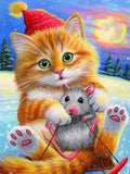 Full Diamond Painting kit - Cat and mouse merry christmas