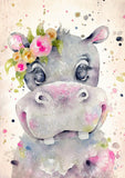 Full Diamond Painting kit - Watercolor cute hippo