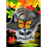 Full Diamond Painting kit - Inverted raccoon and butterfly