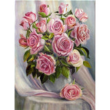 Full Diamond Painting kit - Pink roses on vase