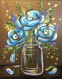 Full Diamond Painting kit - Blue flowers on glass