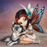 Full Diamond Painting kit - Butterfly Elf and Wolf