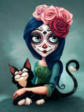 Full Diamond Painting kit - Cartoon Halloween girl and cat