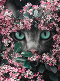 Full Diamond Painting kit - Cat on flowers