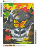 Full Diamond Painting kit - Inverted raccoon and butterfly