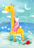 Full Diamond Painting kit - Giraffe and white rabbit