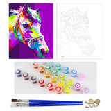 DIY Painting by number kit | Watercolor horse head on purple background