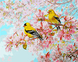 DIY Painting by number kit | Yellow warblers on the flower tree
