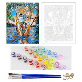 DIY Painting by number kit | Tiger walking in shallow water