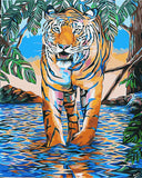 DIY Painting by number kit | Tiger walking in shallow water