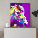 DIY Painting by number kit | Watercolor horse head on purple background