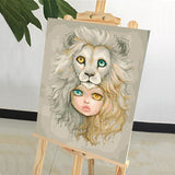 DIY Painting by number kit | The girl with heterochromatic eyes with the lion