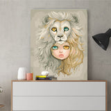 DIY Painting by number kit | The girl with heterochromatic eyes with the lion