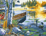 DIY Painting by number kit | Ducks and boat on the lake