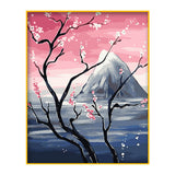 DIY Painting by number kit | Beautiful view of peach tree and mountain