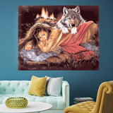 DIY Painting by number kit | Beautiful woman and wolf