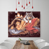 DIY Painting by number kit | Beautiful woman and wolf