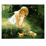 DIY Painting by number kit | Cute girl and ducks