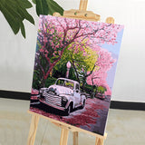 DIY Painting by number kit | Retro car under the cherry tree