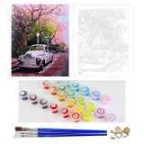 DIY Painting by number kit | Retro car under the cherry tree