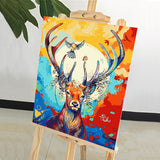 DIY Painting by number kit | Sika deer with birds on antlers