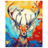 DIY Painting by number kit | Sika deer with birds on antlers
