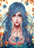 Crystal Rhinestone Diamond Painting Kit - Beautiful female with blue hair