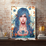 Crystal Rhinestone Diamond Painting Kit - Beautiful female with blue hair - Hibah-Diamond painting art studio