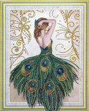 Crystal Rhinestone Diamond Painting Kit - Beautiful girl in a peacock dress (18.5x22.5inch)