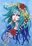 Crystal Rhinestone Diamond Painting Kit - Beautiful woman with blue hair