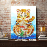 Crystal Rhinestone Diamond Painting Kit - Cat on glass bottle - Hibah-Diamond painting art studio