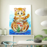 Crystal Rhinestone Diamond Painting Kit - Cat on glass bottle - Hibah-Diamond painting art studio