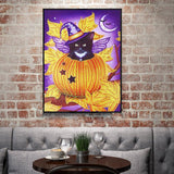 Crystal Rhinestone Diamond Painting Kit - Halloween Pumpkin and Black Cat - Hibah-Diamond painting art studio