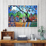 Crystal Rhinestone Diamond Painting Kit - Little houses under the big tree - Hibah-Diamond painting art studio