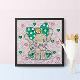 Crystal Rhinestone Full Diamond Painting-Little pink elephant wearing a bow - Hibah-Diamond?painting art studio
