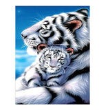 Full Diamond Painting kit - White Tiger Mother and Child